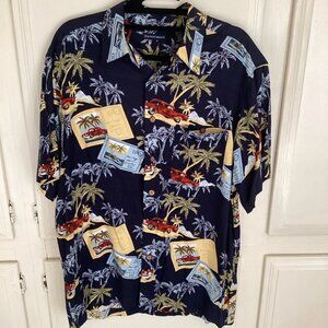 VTG Knightsbridge Hawaiian Classic Cars Postcards Button Shirt Men’s Size Large